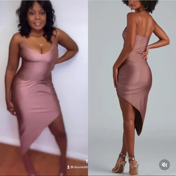newman's golden italian dressing MACloth Straps V Neck Hi Lo Sequin Bridesmaid Dress Rose Gold Formal Gown Rose Gold / Above Knee / US10